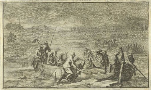King with his retinue in a rowing boat