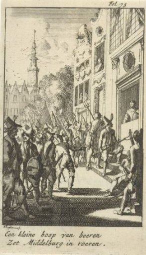 Attack on the house of mayor Van den Brande by rebellious peasants, 1672