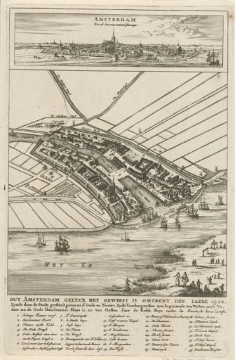 Plan of Amsterdam with city view, 1300