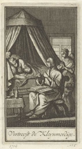 Praying figures at the bedside of a sick person