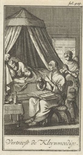 Praying figures at the bedside of a sick person