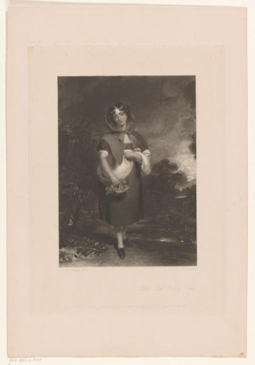 Young woman with hood and a basket in a landscape