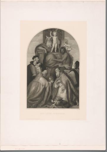 Child Christ surrounded by saints and Church Fathers