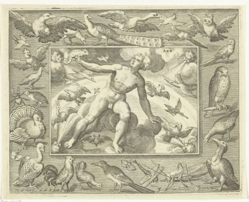 Element Air as a young man on clouds among flying birds