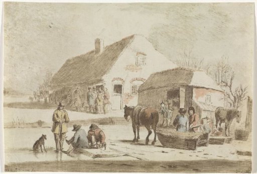 Skaters and a Sleigh at a Farmhouse