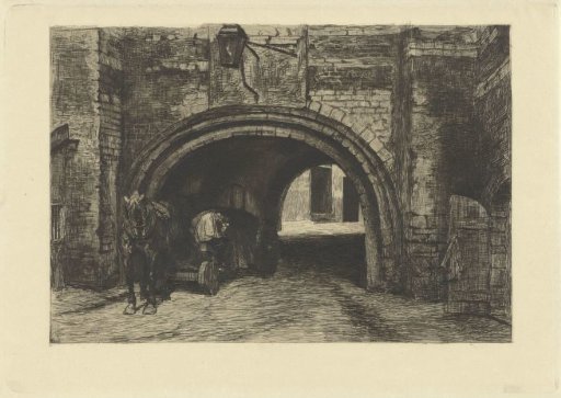 Carriage with horse under an old gate