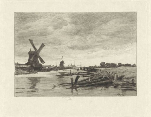 Landscape with mills along a canal