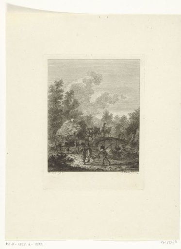 A hay wagon driving over a bridge