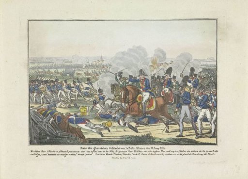 Von Blücher leading the Prussian troops in the Battle of Waterloo, 1815