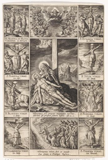 Pietà surrounded by scenes of crucified martyrs