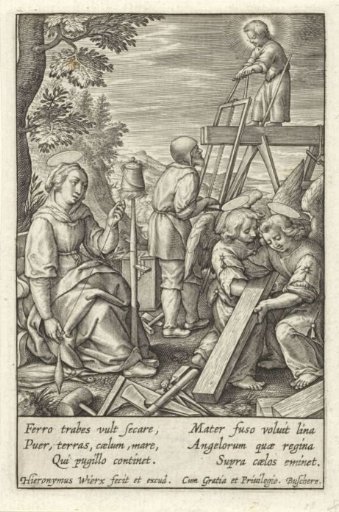 The Christ Child helping Joseph with sawing
