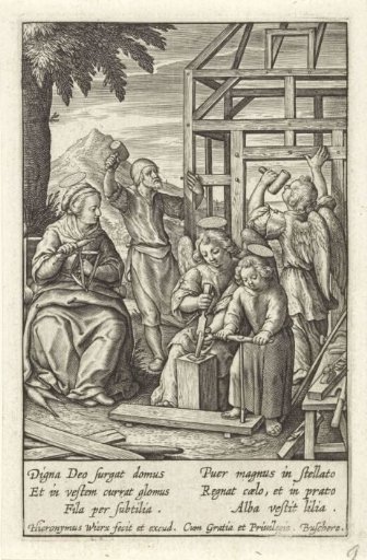 The Christ Child building a house