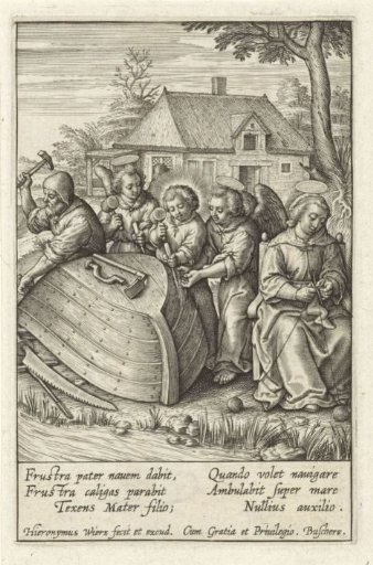 The Christ Child building a ship