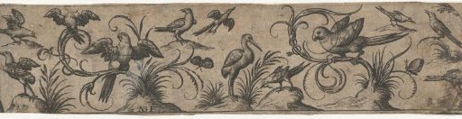 Frieze with twelve birds, including a stork