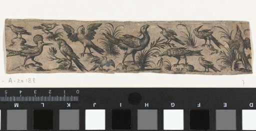 Frieze with twelve birds, including a heron