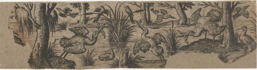 Frieze with ten birds by the water