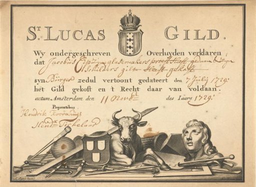 Guild letter of the Guild of Saint Luke in Amsterdam