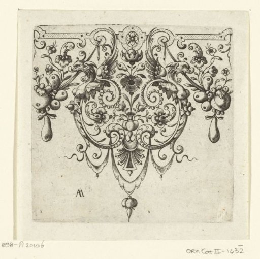 Spire with a flower vase, dragons, and fruit trophies