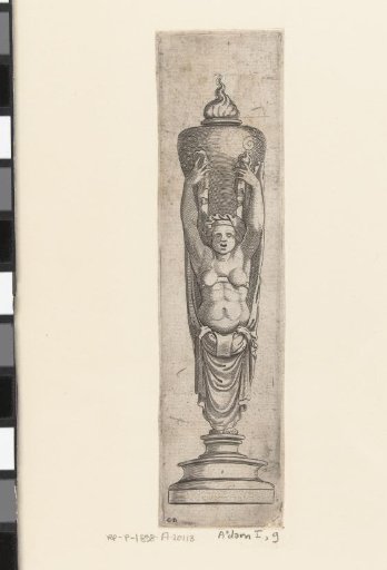 Sculpture, a caryatid carrying a burning urn on her head
