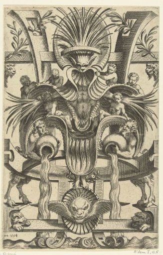 Scrollwork with six children