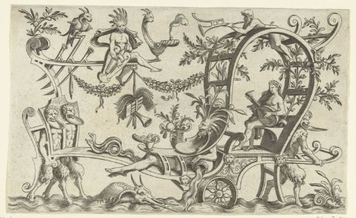 Triumphal chariot with a woman holding a lute