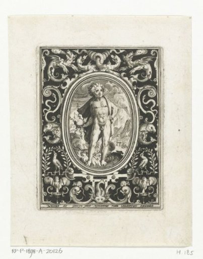 Element Fire as a young man with a lightning bolt in a frame with ornaments