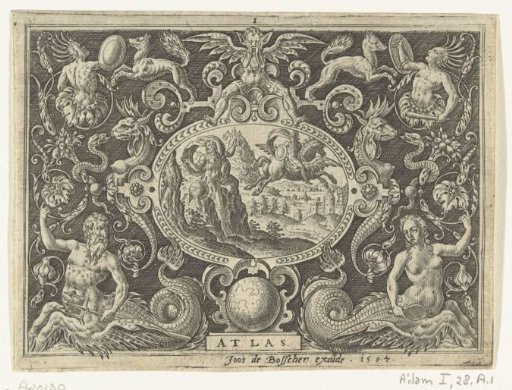 Cartouche: Atlas turned into a mountain by Perseus