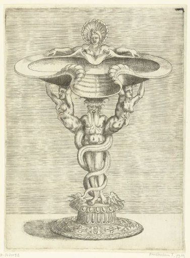 Bowl formed by a man and two mermaids