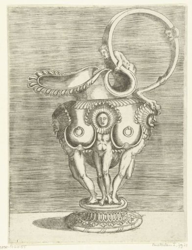 Can with handle, carried by three figures