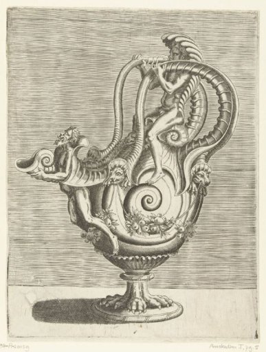 Can in the shape of a snail shell with a double handle