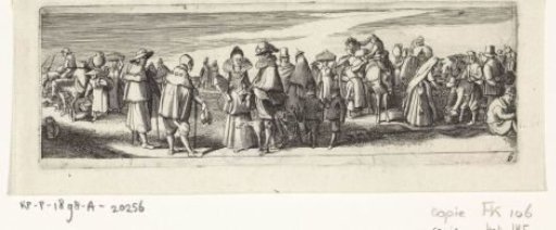 Elegant couple and two pilgrims in the foreground