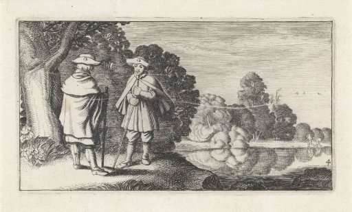 Two pilgrims by a pond