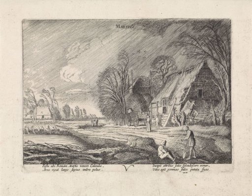 Figures by a Farmhouse in the Rain: March