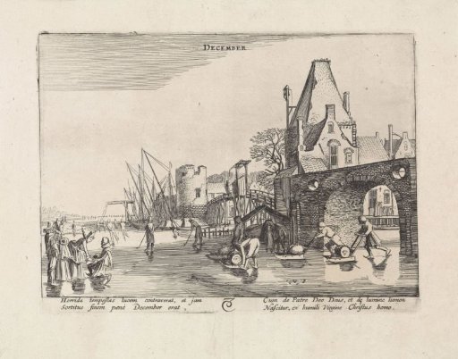 Village Scene with Figures on the Ice: December