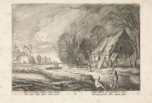 Figures by a Farmhouse in the Rain: March