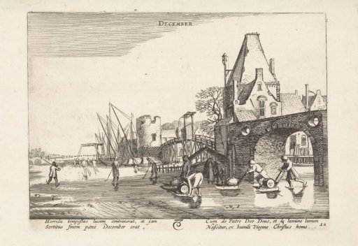 Village Scene with Figures on the Ice: December