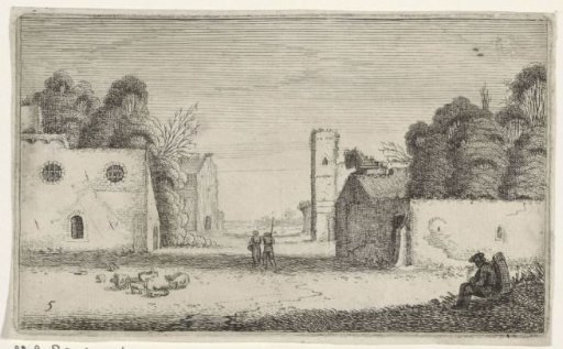 Figures by village ruins