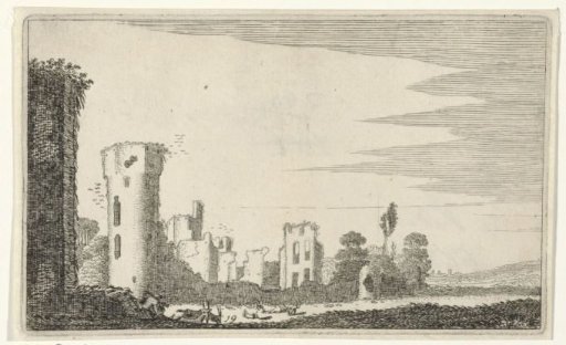 Goat herder by a castle ruin