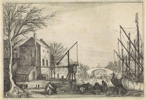 Figures on the ice near a brewery