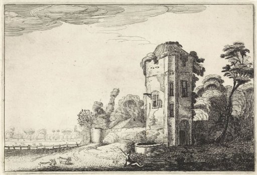 Shepherd by a tower with a well
