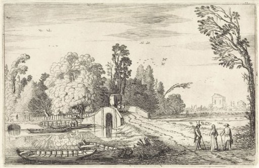 River landscape with a stone bridge