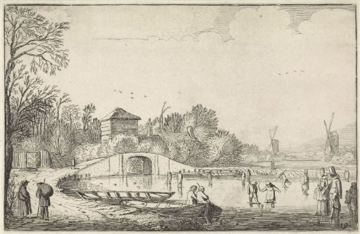 Winter Landscape with Skaters by a Bridge