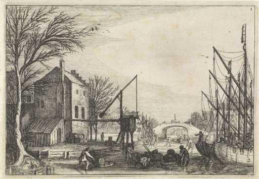 Figures on the ice near a brewery