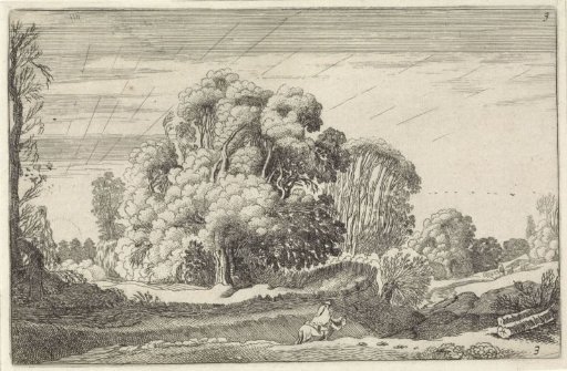 Horseman in a landscape at sunrise