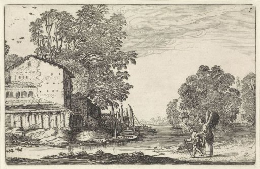 Tobias and the angel in a landscape with a ruin
