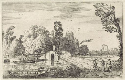 River landscape with a stone bridge
