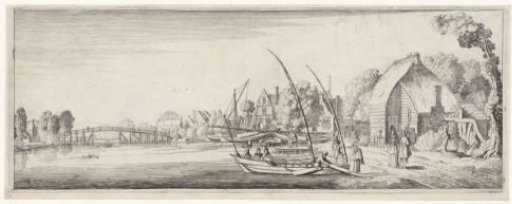 Boats near a village on a river