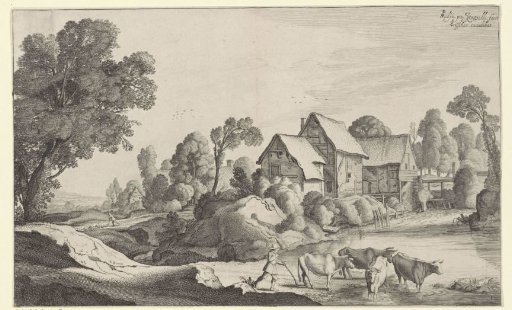 Shepherd with Cows at a Watermill