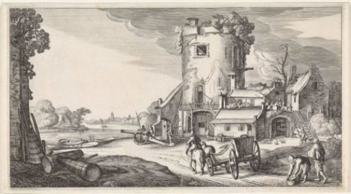 Soldiers at a Tower in a River Landscape
