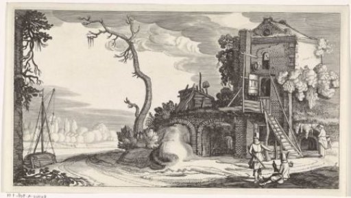 Two Falconers at a Tower Used as an Inn